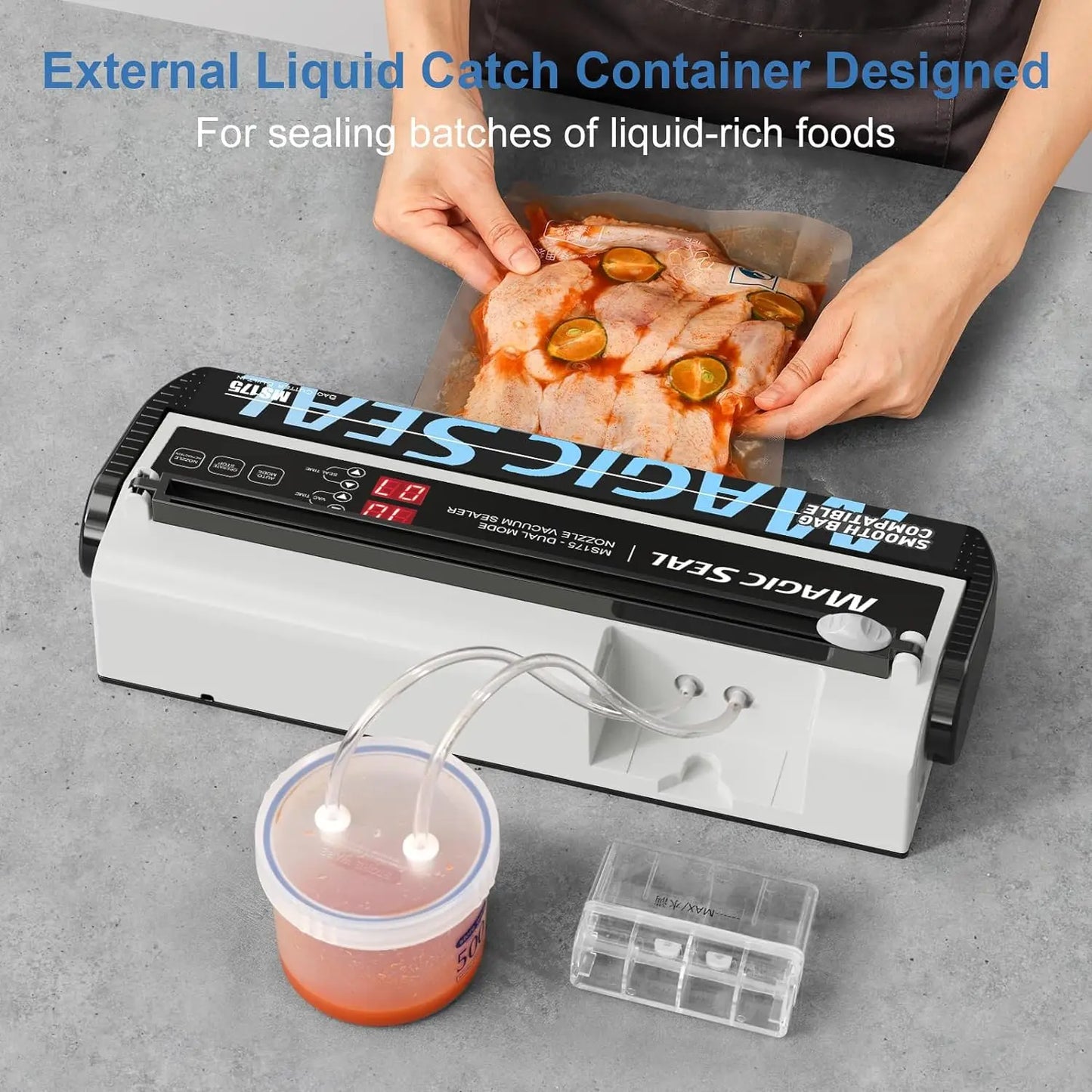 175 Vacuum Sealer Machine for Food Preservation, Adjustable Vacuum and Sealing Time