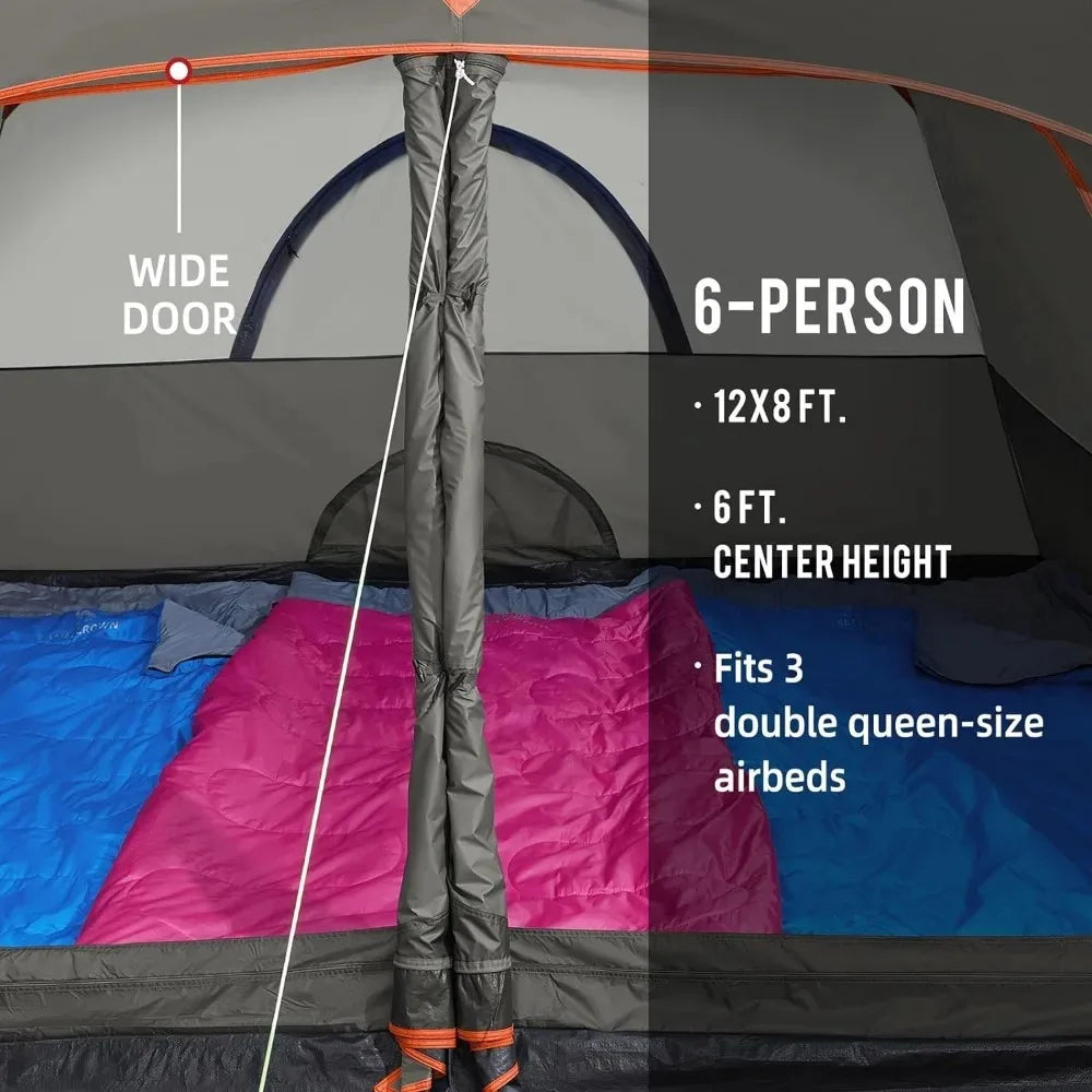 3 - 6 Person Waterproof Easy Setup Backpacking Tents with Floor Mats